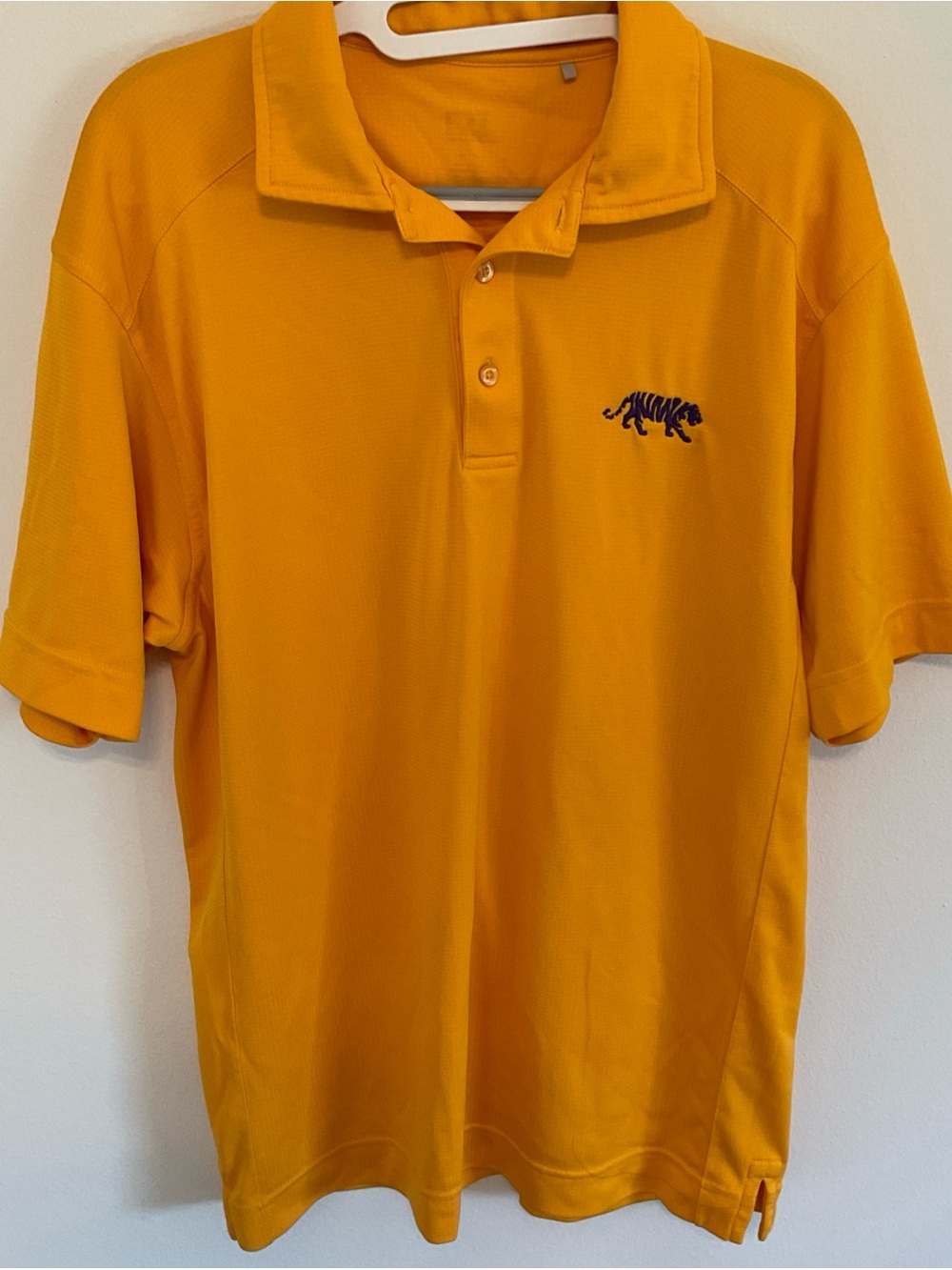 Men's LSU Golden Yellow Polo Shirt with Embroidered Tiger
